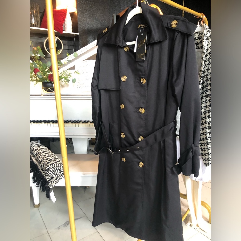 Elegant Black Double-Breasted Trench Coat